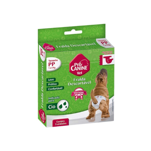 Fralda Descartável ProCanine Fêmeas - PP a GG | Indicado para o Cio 3 unidades